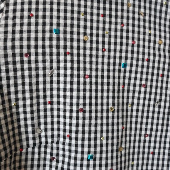 NWT Quacker Factory Gingham Colorful Embellished Button Up Tunic Top L Boho - Picture 2 of 10